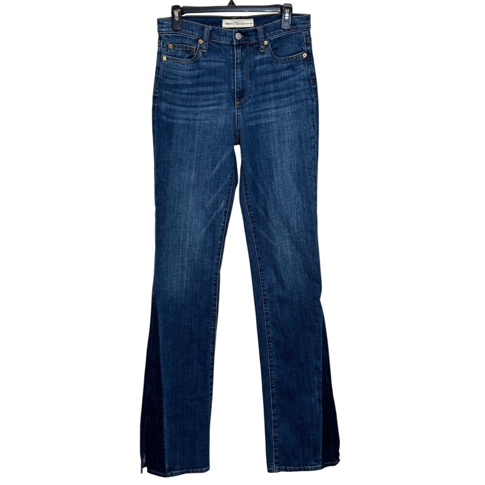 GAP 1969 Women’s Jeans Perfect Boot High Rise Size 29T Split Hem Dark Blue 29x37